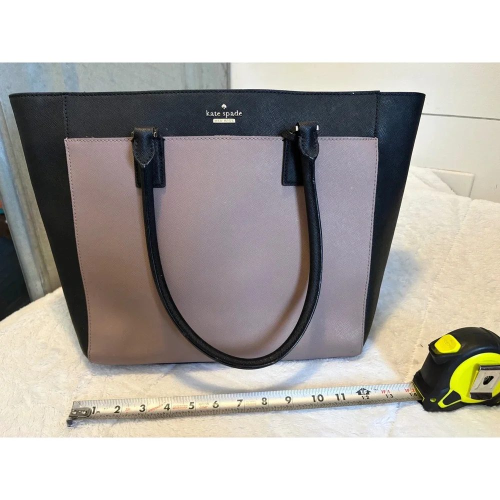 Kate Spade New York Saffiano Leather Tote Bag Black Taupe Colorblock Handbag